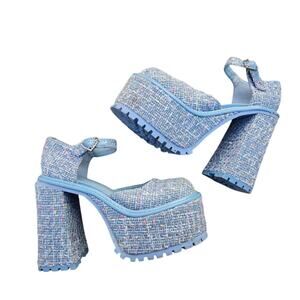 Sugar Thrillz Tweed Platform Mary Jane Blue Heels Size: 8